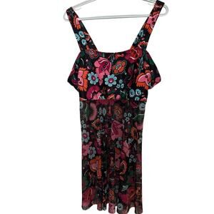 Women’s Tank Sheer Coverup Black Floral Green Orange Pink Blue Size 3XL